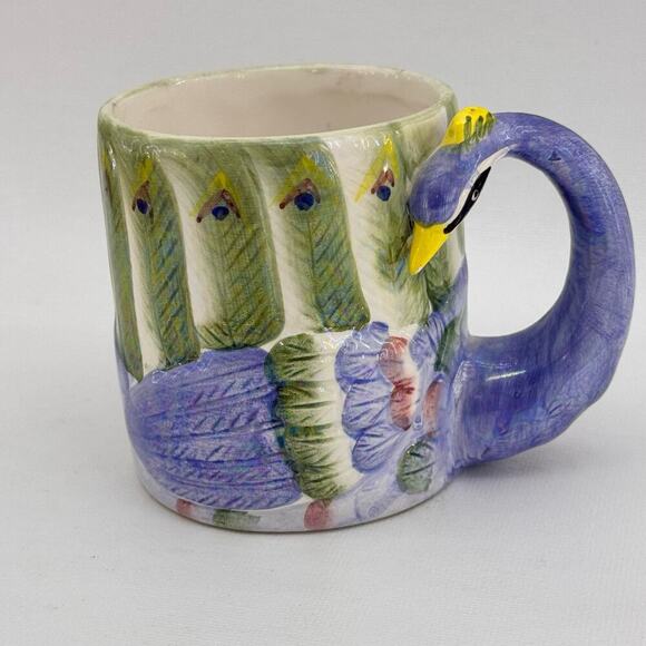 Iridescent Peacock Bird 3D Coffee Cup Mug Purple Green Lightweight - Picture 2 of 8